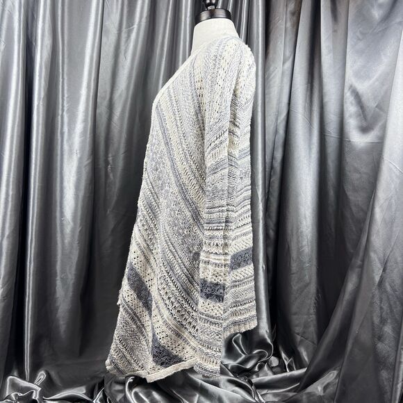 Free People Cardigan Womens M Ivory Blue Asymmetrical Crochet Striped 3‎ Buttons - Picture 6 of 13